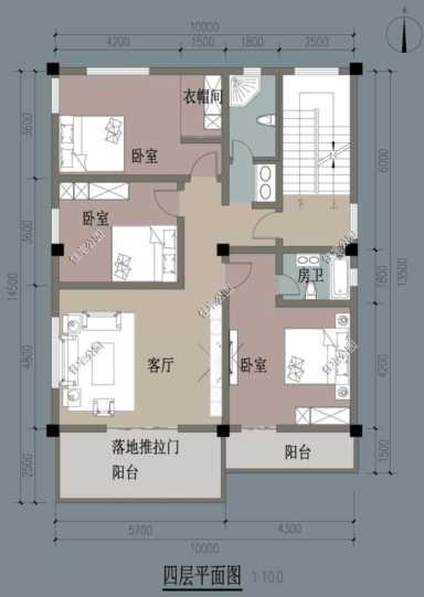 新农村住宅典型户型，面宽12米进深10米三层户型图