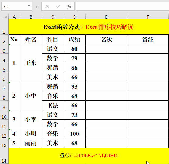 Excel函数排序公式（6个数据排序技巧）