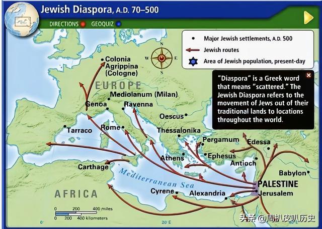诺亚传说远古分布图，分散在世界各地的犹太人
