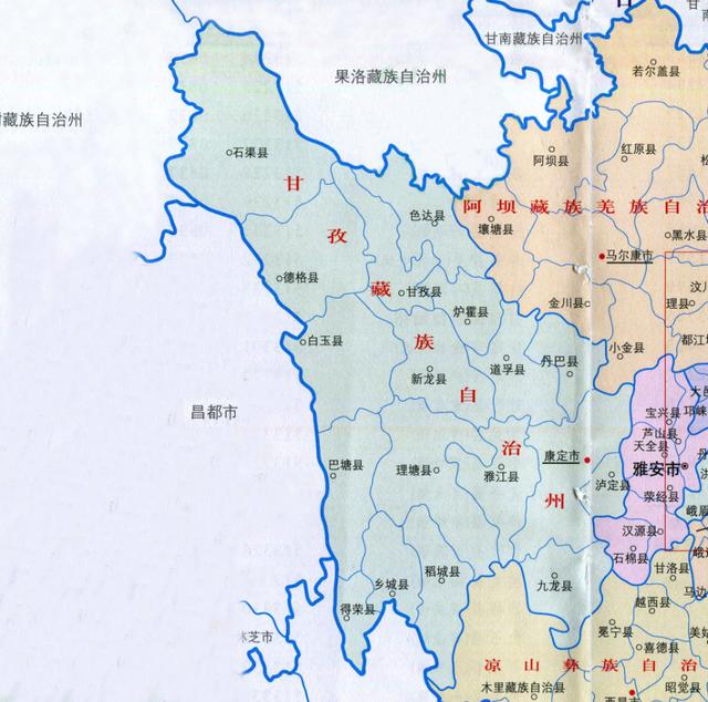 甘孜藏族自治州人口分布图：石渠县10.36万，稻城县3.29万
