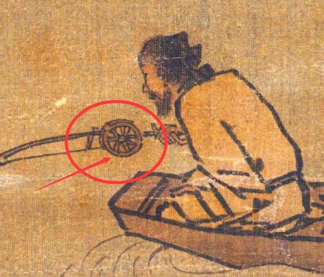 1000年前的寒江独钓图，把渔翁放大后，鱼竿上竟有一个滑轮