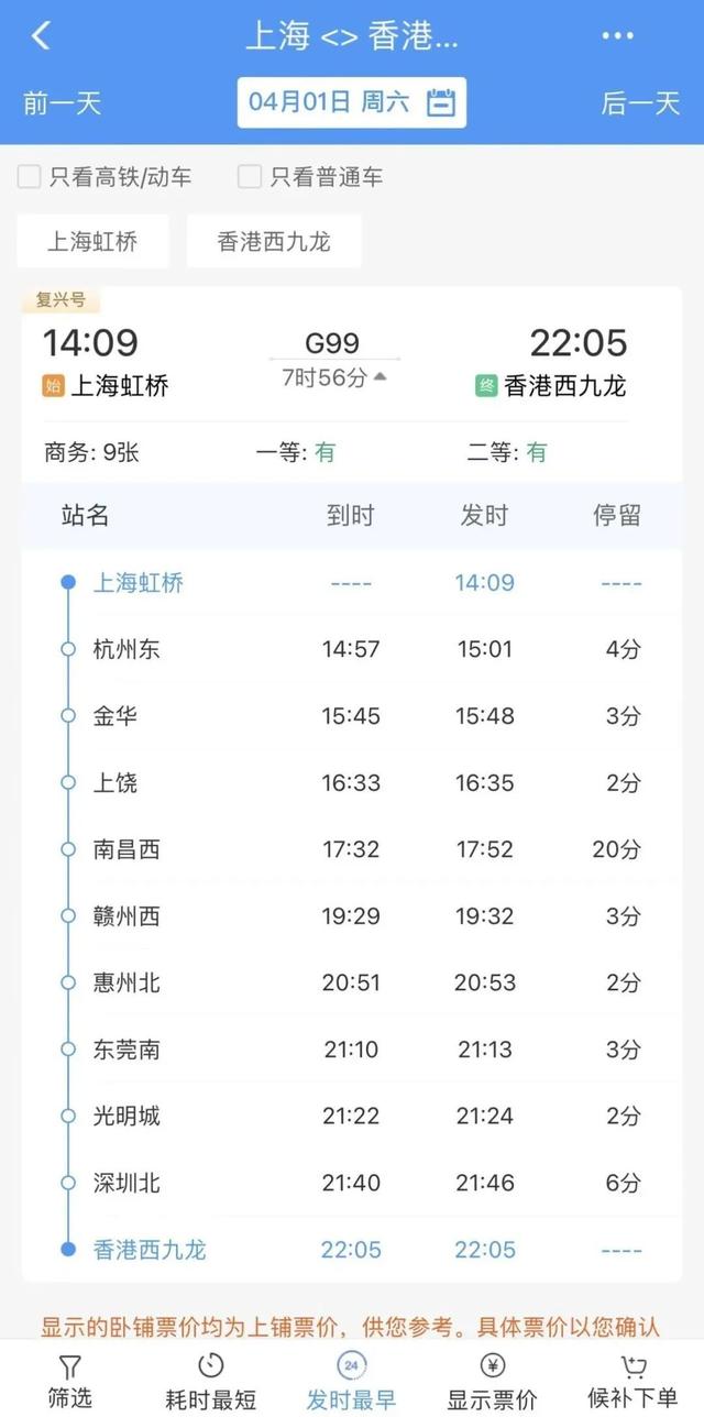 上海虹桥→香港西九龙高铁4月1日起恢复开行！请看购票攻略